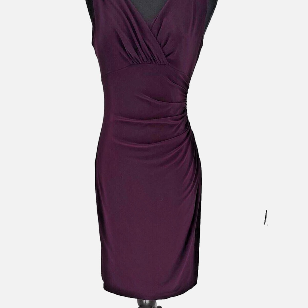 Lauren Ralph Lauren Purple Faux Wrap Dress Ruched Side Size 2 V Neck Sleeveless